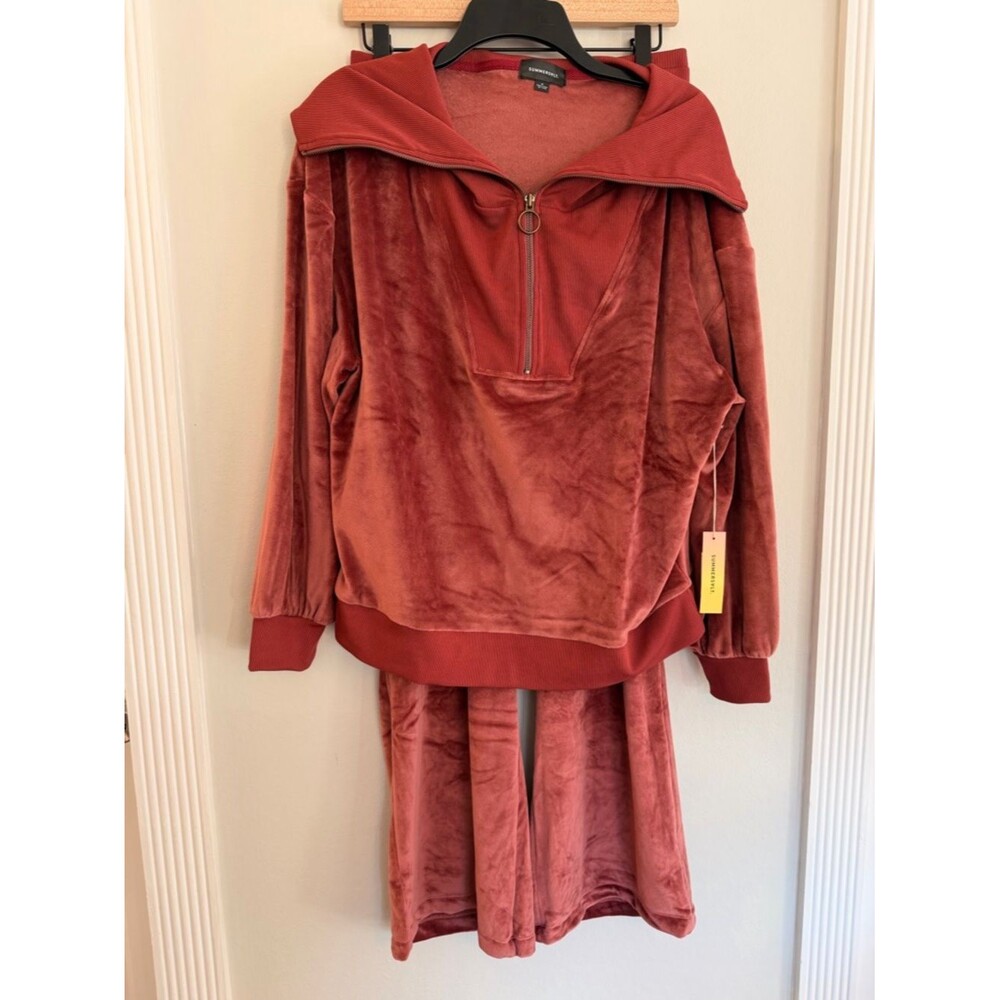 NWT SUMMERSALT Velour Lounge Set Rosewood Half Zip Pullover/Straight Leg Pants